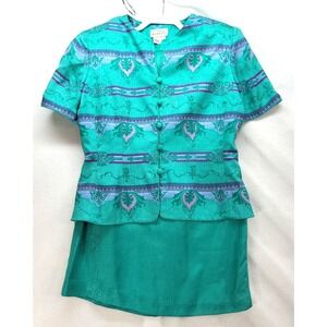 Adrianna Papell 100%‎ Silk Top and Skirt Set Lined Sz 10 Office Career Formal